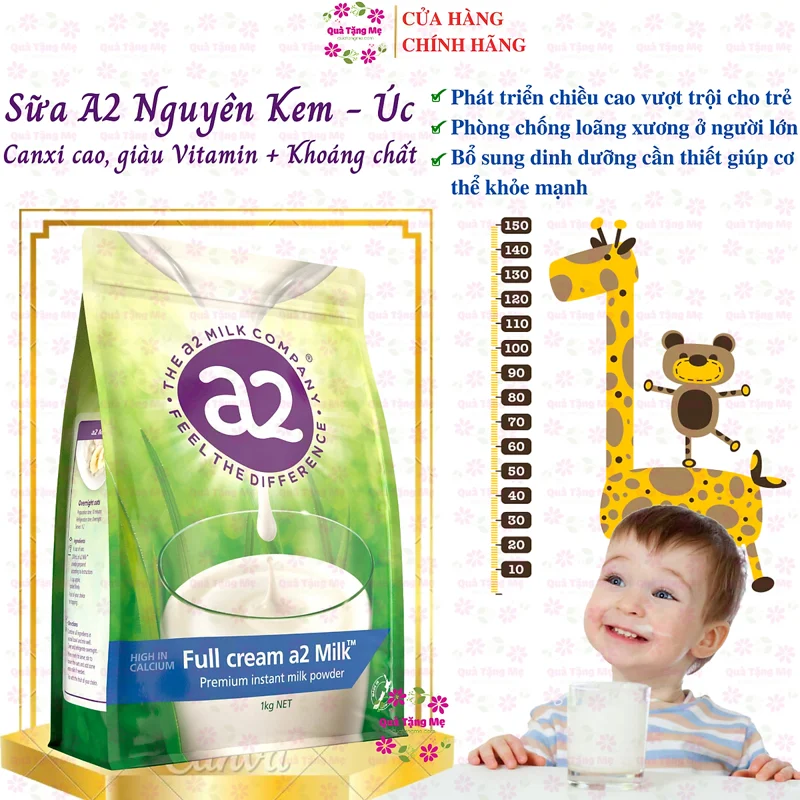 Sữa tăng chiều cao A2 nguyên kem full cream high in calcium phát triển xương, răng trẻ, chống loãng xương người lớn, tăng sức khỏe-QuaTangMe Extaste