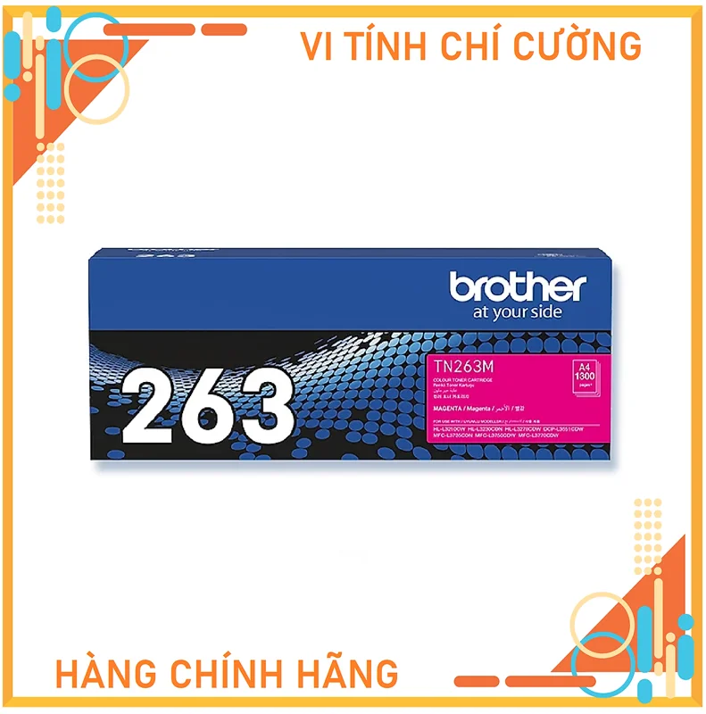 Mực in laser màu Brother TN-263M (hồng) cho máy in HL-L3230CDN/ DCP-L3551CDW/ MFC-L3750CDW - Hàng chính hãng
