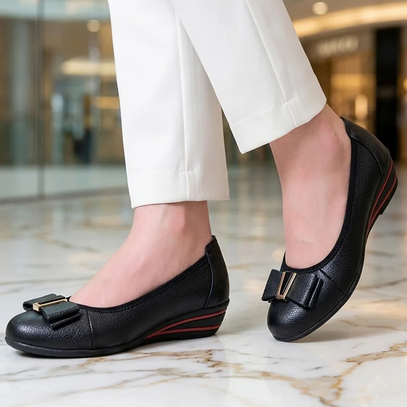 Giày Nữ Búp Bê Đế Xuồng HÀ NAM Da Bò Thật Cao Cấp 5cm GBBN2033