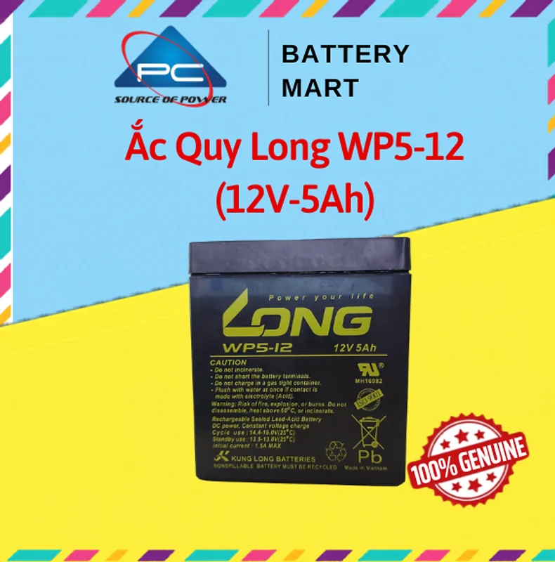 Ắc Quy Long 12V-5Ah WP5-12 - Chuyên Dùng Cho Nguồn Dự Phòng (UPS, Inverter, ...)