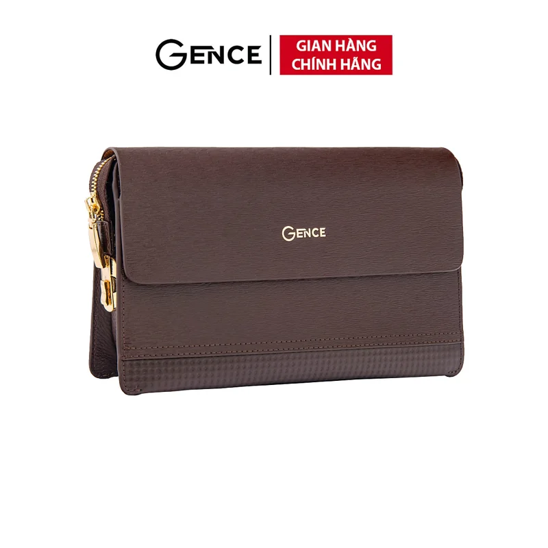 Ví Nam Cầm Tay Clutch Da Chính Hãng GENCE RB01 Da Bò Khóa Số Cao Cấp Màu Nâu