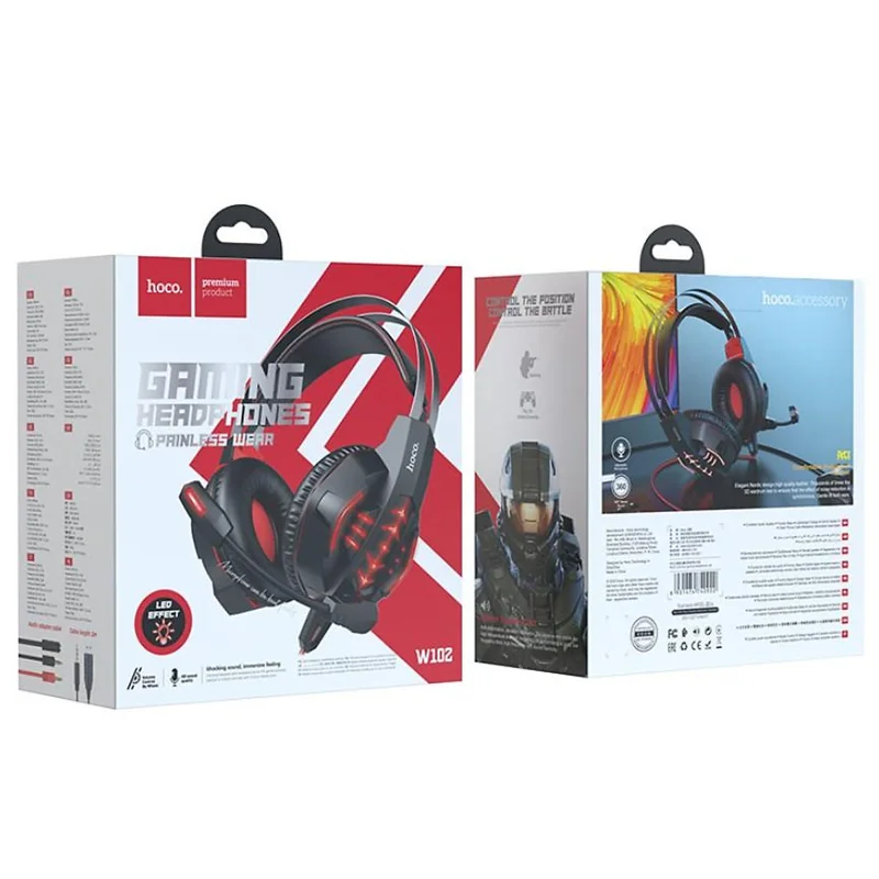 Tai nghe chụp đầu GAMING HOCO W102 - jack 3.5 Có Micro, Dây Chống Đứt, Dùng Được Cho Máy Tính Và Điện Thoại Đẹp Hay Bền - HÀng chính hãng