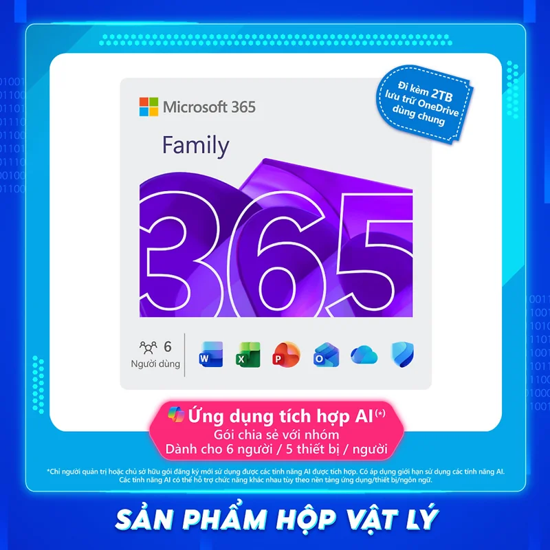 Phần mềm Microsoft 365 FAMILY (Tối đa 6 người) | 12 tháng | 2 TB OneDrive dùng chung | 5 thiết bị / người