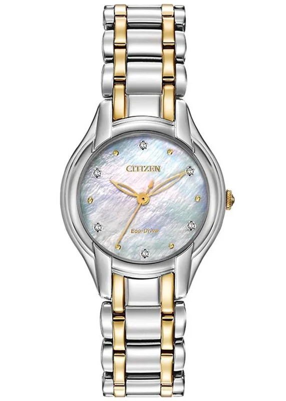 Đồng Hồ Nữ Citizen Eco-Drive Đính Đá Swarovski Dây Thép Không Gỉ EM0284-51D - Mặt Xà Cừ (27mm)