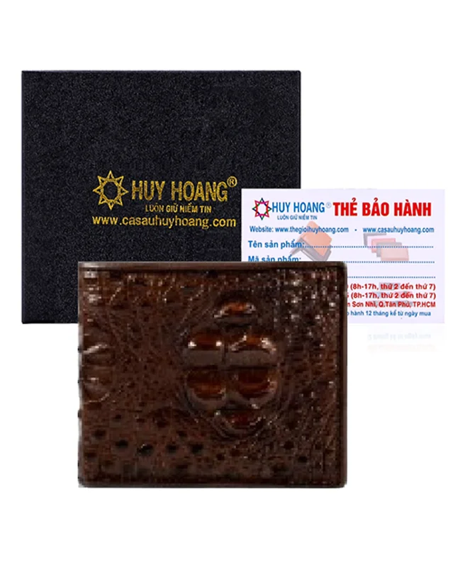HJ2241 - Bóp nam Huy Hoàng da cá sấu nguyên con màu nâu đất
