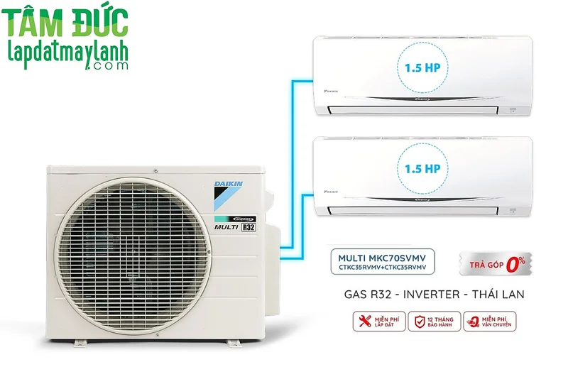 Combo Máy Lạnh Multi S Daikin Inverter Combo 3HP + 02 dàn lạnh 1.5HP - MKC70SVMV/CTKC35RVMV+CTKC35RVMV - Bảo hành Chính Hãng - Chỉ giao tại TP.HCM