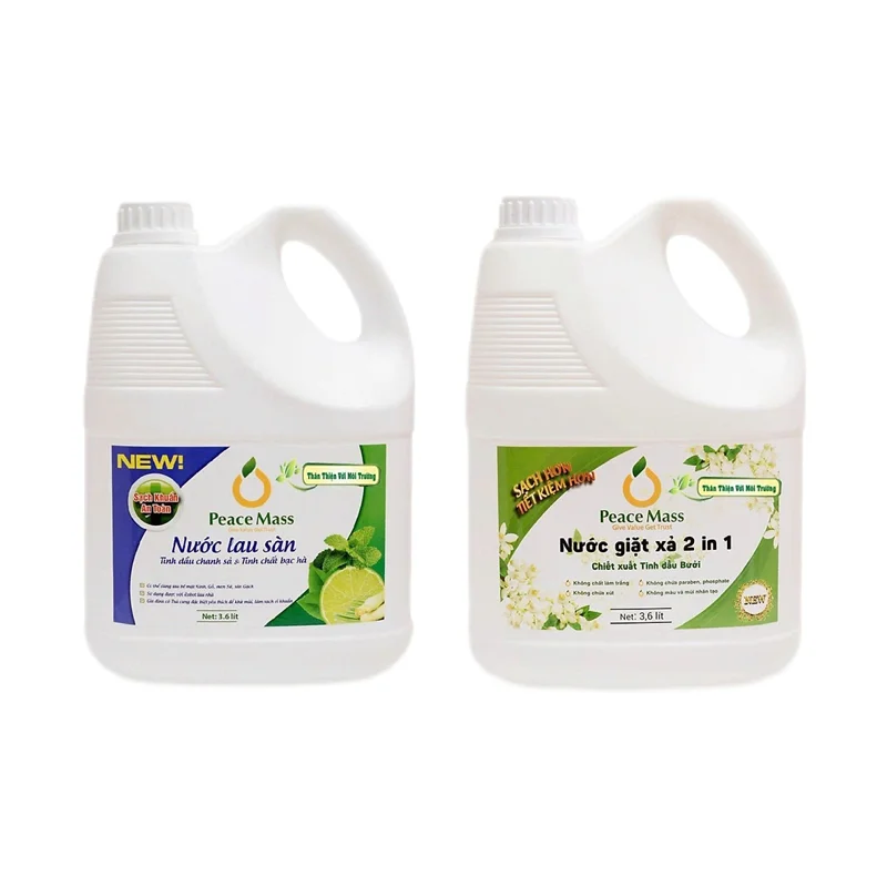 Combo Sản Phẩm  Peace Mass Nước Giặt Xả 2 in 1 3.6 l + Nước Lau Sàn TD Chanh Sả -Bạc Hà 3.6l