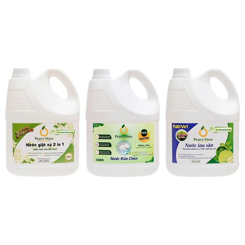 Combo Sản Phẩm  Peace Mass - Nước Giặt Xả 2 in 1 3.6l+ Nước Rửa Chén 3.6l + Nước Lau Sàn TD Chanh Sả - Bạc Hà 3.6l