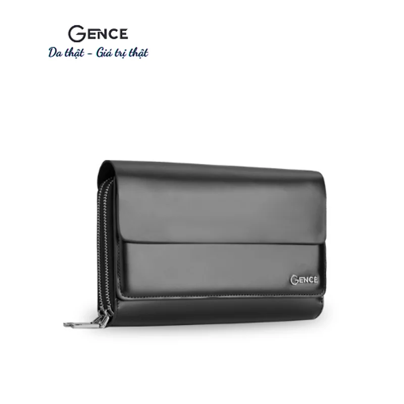 Clutch Nam Ví Da Cầm Tay Thời Thượng GENCE HT02 Da Bò Cao Cấp Màu Đen