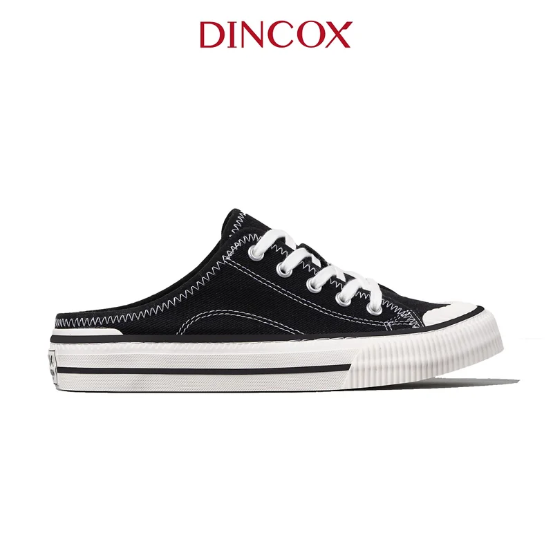 Giày Sục Đạp Gót Mules Vải Sneaker Unisex Tăng Chiều Cao 4cm DINCOX E10 Black