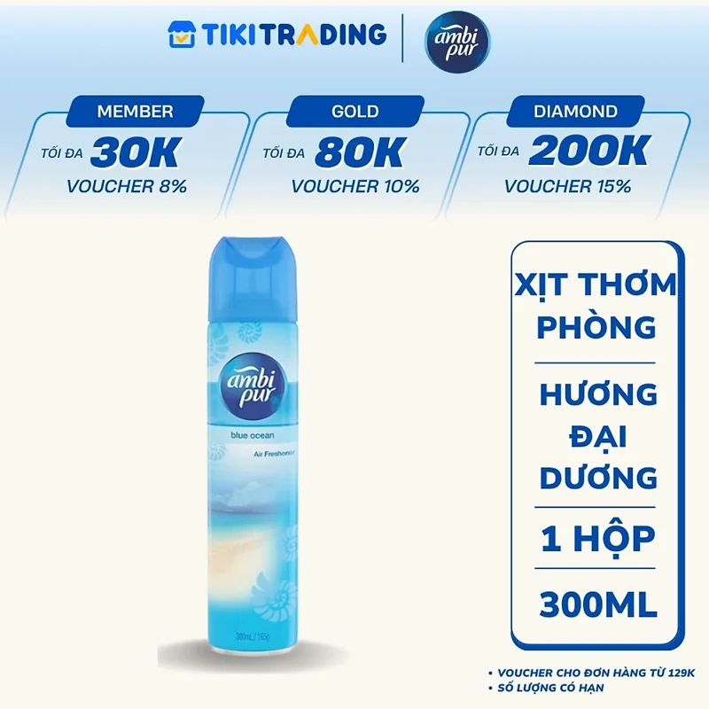 Xịt Thơm Phòng AMBIPUR Aerosol Chai 300 ML - Hương Đại Dương Xanh