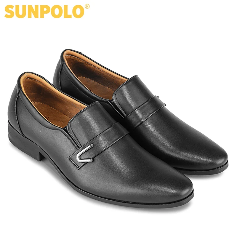 Giày tây nam da bò đế cao su SUNPOLO SKT116 phiên bản đen