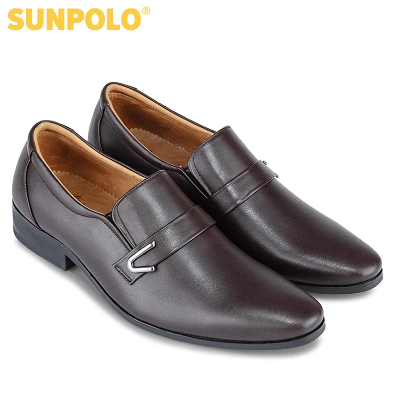 Giày tây nam da bò đế cao su mũi nhọn SUNPOLO SKT116 phiên bản nâu