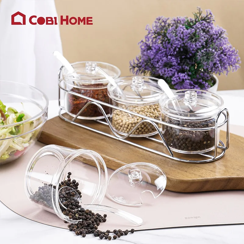 hũ đựng gia vị, lọ đựng gia vị bằng nhựa màu trắng trong cao cấp 376042/376043/376044. Nhâp khẩu phân phối chính hãng cobi home