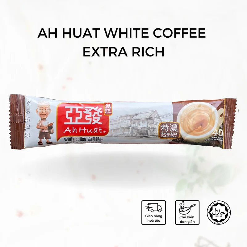 [Gói lẻ] Cà phê trắng ông già hoà tan Malaysia - Đậm cà phê (Ah Huat White Coffee - Extra Rich)