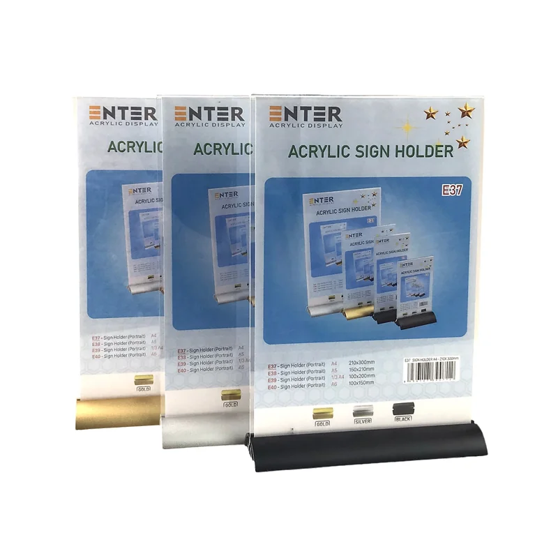 Kệ menu nhà hàng, Standee mica để bàn, Bảng quét mã QR Code, Kệ mica 2 mặt Enter E37 210x300mm đế nhôm cao cấp A4