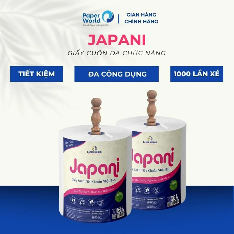 Combo 2 cuộn giấy lau bếp đa năng Japani1000S dùng vệ sinh đa năng hai lớp cắt sheet 35cm - 1000gr