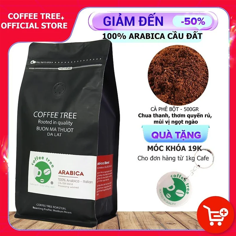 Cà Phê Bột Arabica 500gr Cầu Đất, Đà Lạt - Nguyên Chất 100% Coffee Tree - Hương Thơm Mạnh – Vị Đắng Nhẹ - Hậu Vị Ngọt