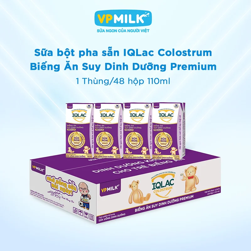 Thùng 48 hộp IQLac Colostrum Biếng Ăn Suy Dinh Dưỡng Premium 110ml cho trẻ biếng ăn, thấp còi, suy dinh dưỡng từ 1 tuổi