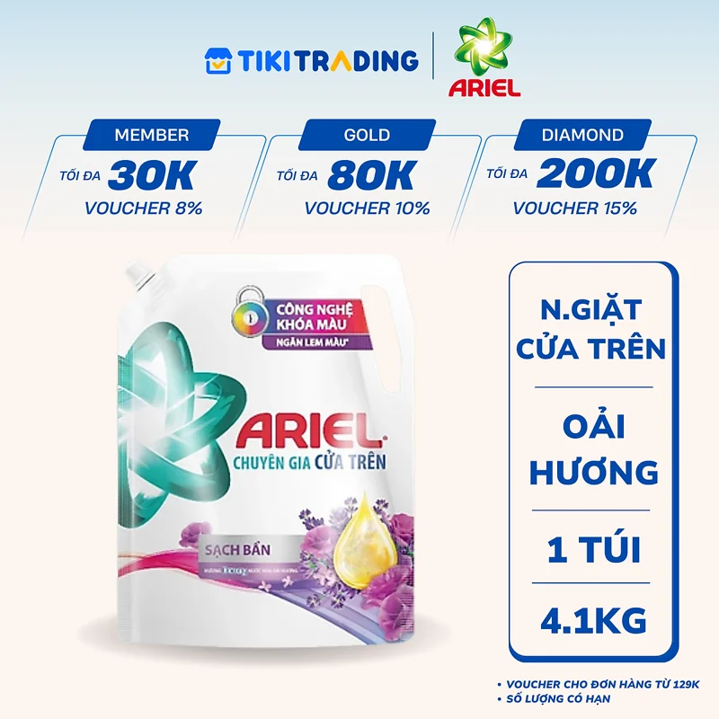 Túi Nước Giặt ARIEL Chuyên Gia Cửa Trên Ngăn Lem Màu