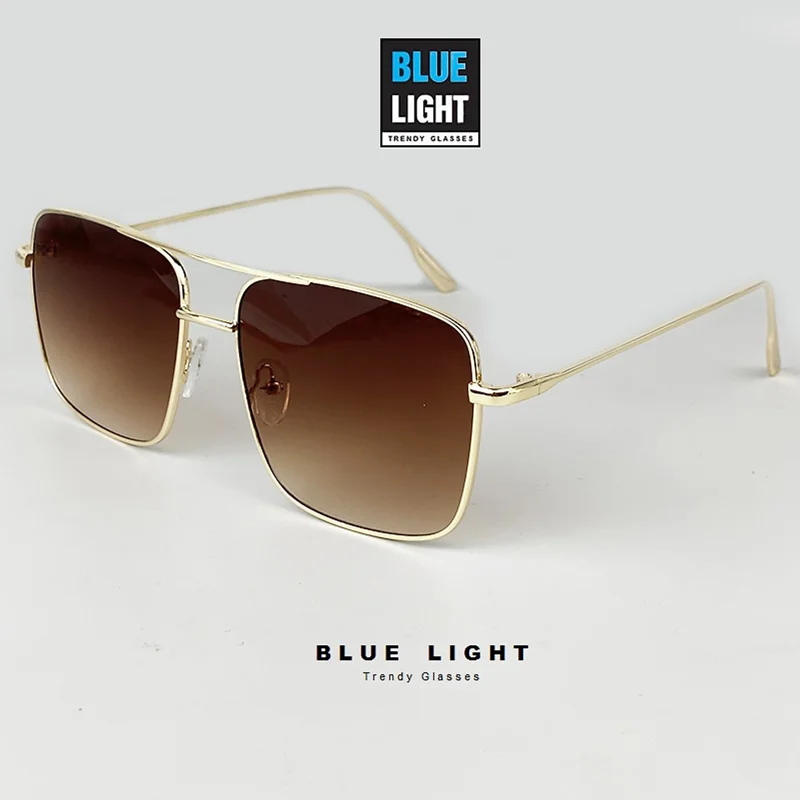 Kính Râm Kính Mát Nam Nữ Mắt Vuông To Khung Ngang Gọng Kim Loại Mắt Đen, Nâu, Cầu Vồng - BLUE LIGHT