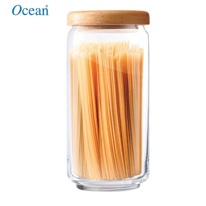 Bộ 3 hũ thủy tinh Ocean Pop Jar 1000ml nắp gỗ