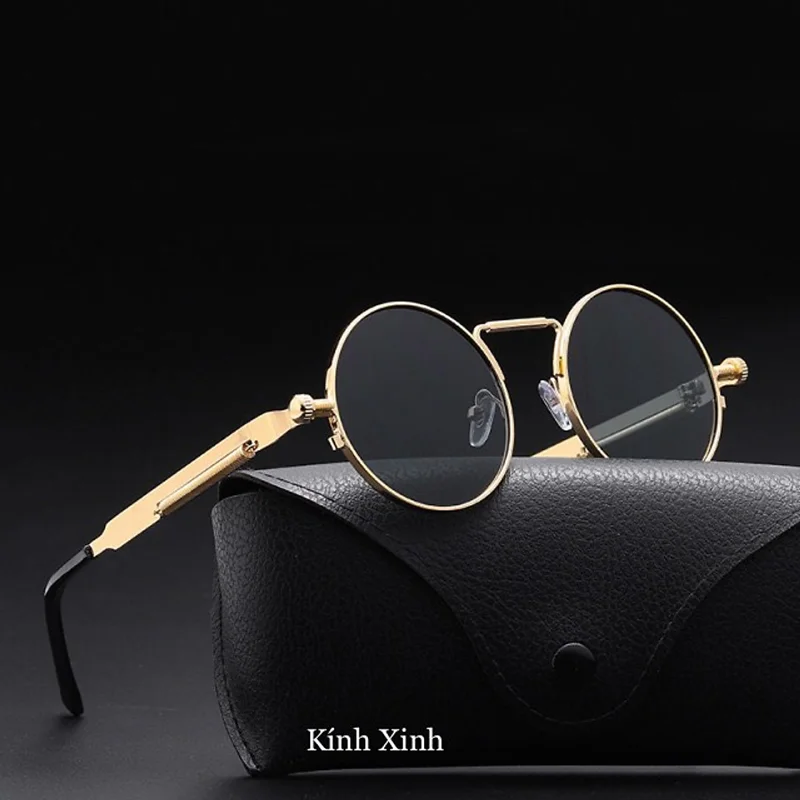 Kính râm Mắt Tròn Retro Cao Cấp Cho Nam + Tặng kèm phụ kiện