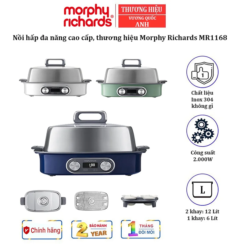 Nồi hấp đa năng Morphy Richards MR1168 Thương hiệu Anh Quốc, Công suất 2000W - HÀNG NHẬP KHẨU (BẢO HÀNH 24 THÁNG)