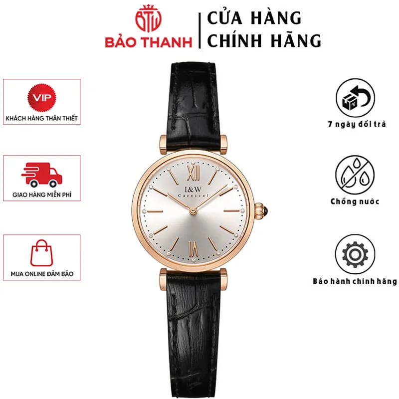 Đồng Hồ Nữ I&W Carnival 562L Chính Hãng BH 24T Chịu Nước 30m Kính Chống Xước Dây Da Cao Cấp ( Máy Quartz)