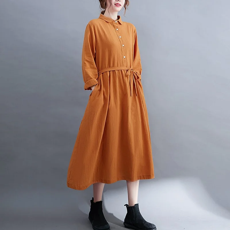 Đầm babydoll dáng dài qua gối, Đầm bigsize dài tay form rộng che khuyết điểm chất liệu đũi mềm Haint  Boutique