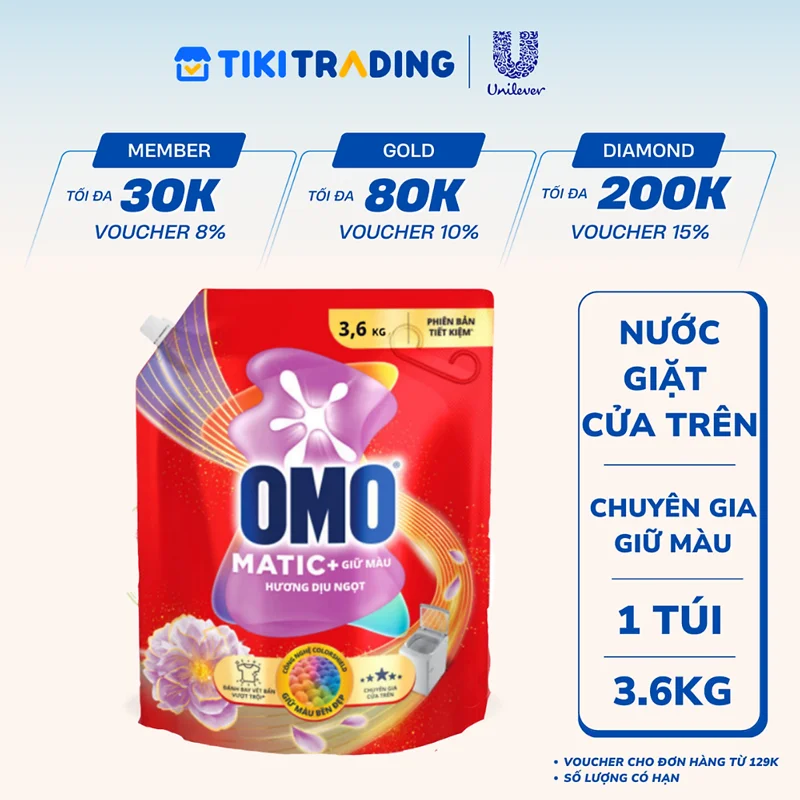 Túi Nước giặt OMO Matic Cửa Trên Hương Diệu Ngọt Chuyên Gia Giữ Màu 3.6KG