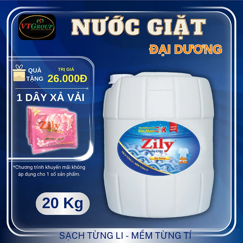 Nước giặt Zily can 20Kg - Tặng 1 Dây xả vải Zily 10 gói