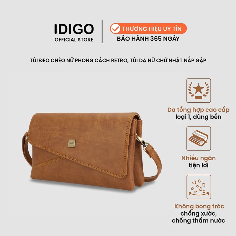 Túi đeo chéo nữ thanh lịch IDIGO FB2 - 380, túi xách cầm tay dáng chữ nhật nắp gập