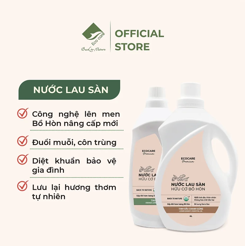 Nước Lau Sàn Hữu Cơ Bồ Hòn ECOCARE 1L-4L Hương Cam Sả/Chanh Gừng Đuổi Muỗi Đuổi Côn Trùng, Khử Mùi Hiệu Quả