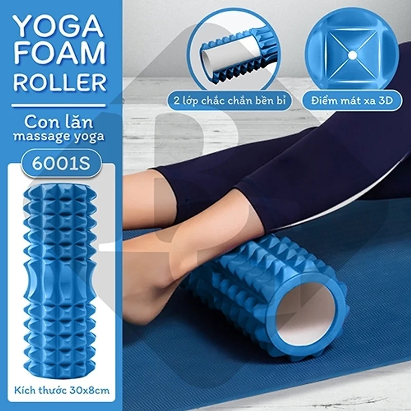 Combo Thảm Tập Yoga 6mm,Con Lăn Massage Ống Lăn Dãn Cơ Foam Roller BLUE- Bóng tập yoga size 65cm Tập Gym, Yoga, Thể Hình (hàng nhập khẩu)