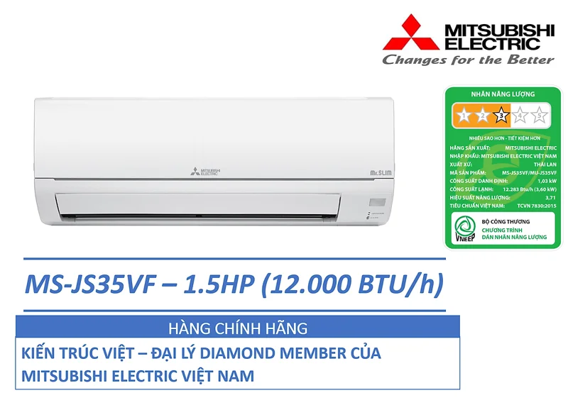 ĐIỀU HÒA KHÔNG KHÍ (MÁY LẠNH) MITSUBISHI ELECTRIC MS-JS35VF - 1.5 HP(NGỰA) (12,000 BTU/h) - NON-INVERTER - HÀNG CHÍNH HÃNG