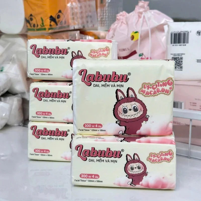 Combo 10 bịch giấy ăn Labubu  loại 1 - 300 tờ  - 4 lớp / 1 gói siêu mềm mại siêu dai ,  thiết kế nhỏ gọn , có thể mang theo  an toàn và tiện lợi