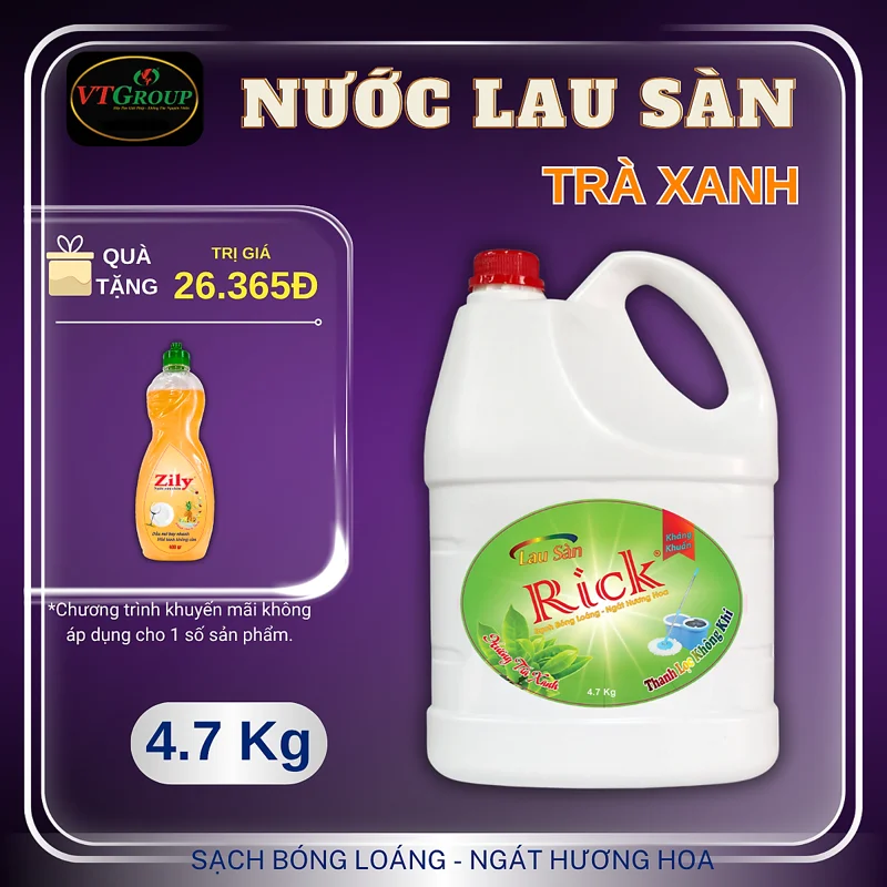 Nước lau sàn Rick 4.7kg - Tặng 1 Chai Nước Rửa Chén Zily 400 gr