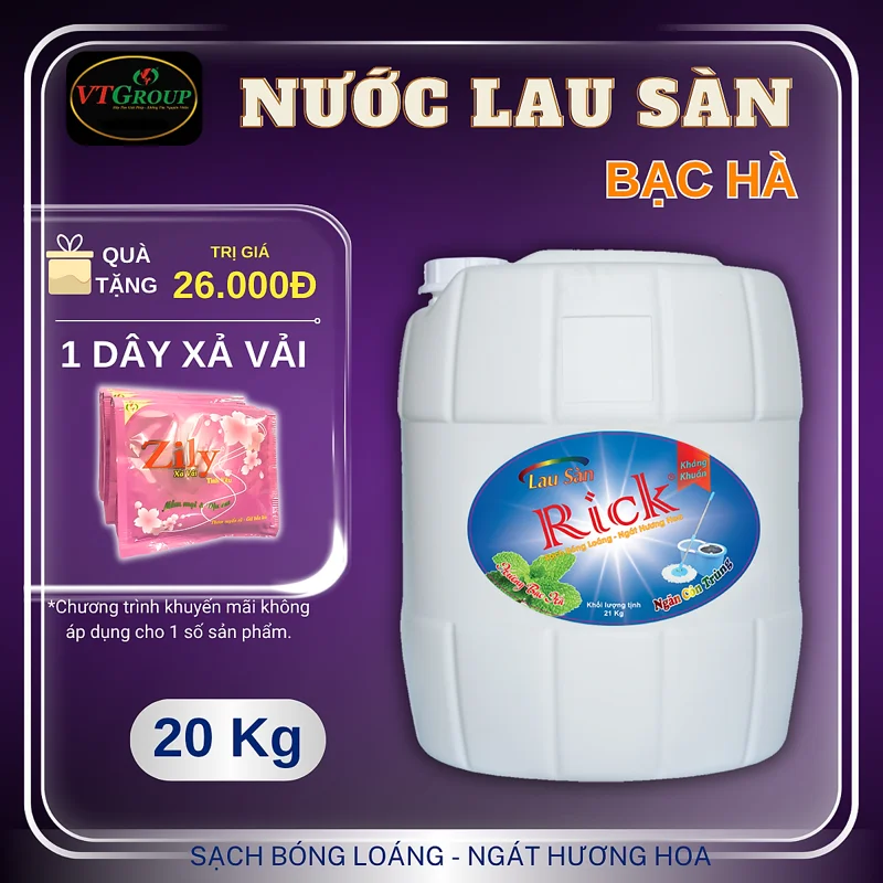 Nước lau sàn Rick can 20kg - Tặng 1 Dây xả vải Zily 10 gói