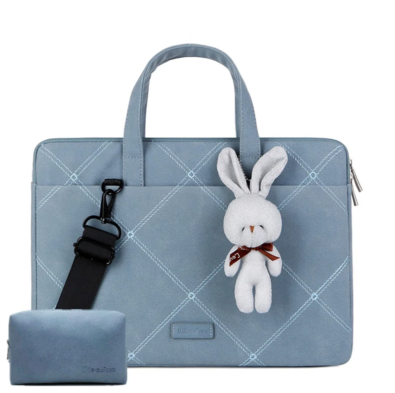 Túi chống sốc da cặp da chống sốc cho macbook, laptop, surface đeo chéo cute tặng kèm gấu bông