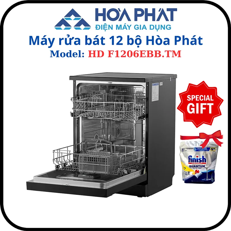 Máy rửa bát 12 bộ Hòa Phát HD F1206EBB.TM - Bảo hành 36 tháng - Hàng chính hãng