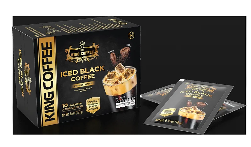 King Coffee Cà Phê Hòa Tan Đen Đá - Có Đường - Hộp 160g (10 gói x16g) Mạnh như cà phê rang xay