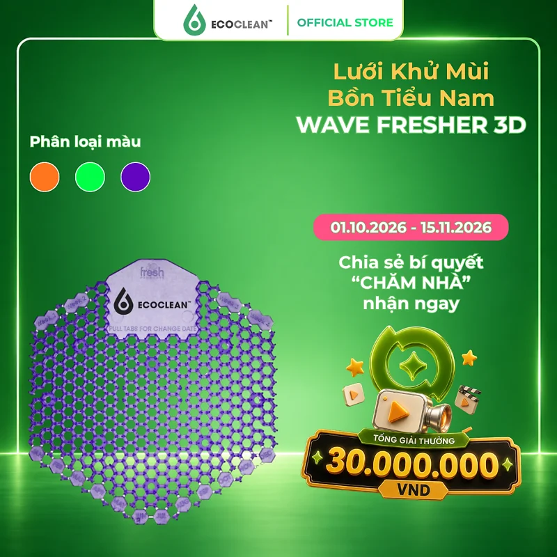 Lưới Khử Mùi Hôi Bồn Tiểu Nam, Lỗ Thoát Sàn Wave Fresher 3D - EcoClean - Giảm Mùi Hôi, Giảm Bẩn - Nhập Khẩu Mỹ