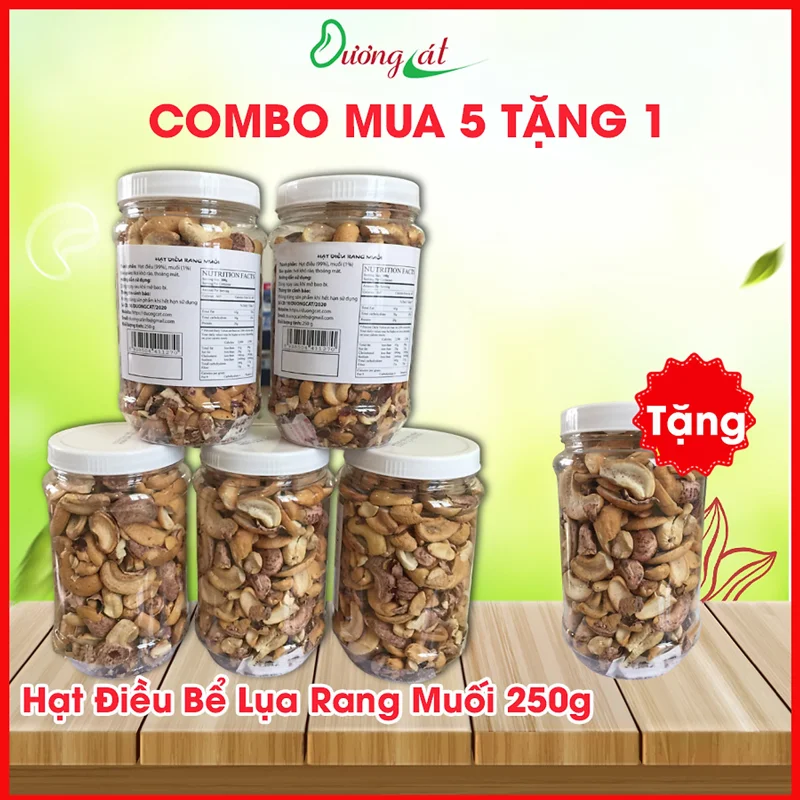 [Mua 5 Tặng 1] Combo 5 Hủ Hạt Điều Bể Lụa Rang Muối Bể Đôi 250g Dương Cát Thơm Ngon Giòn Béo