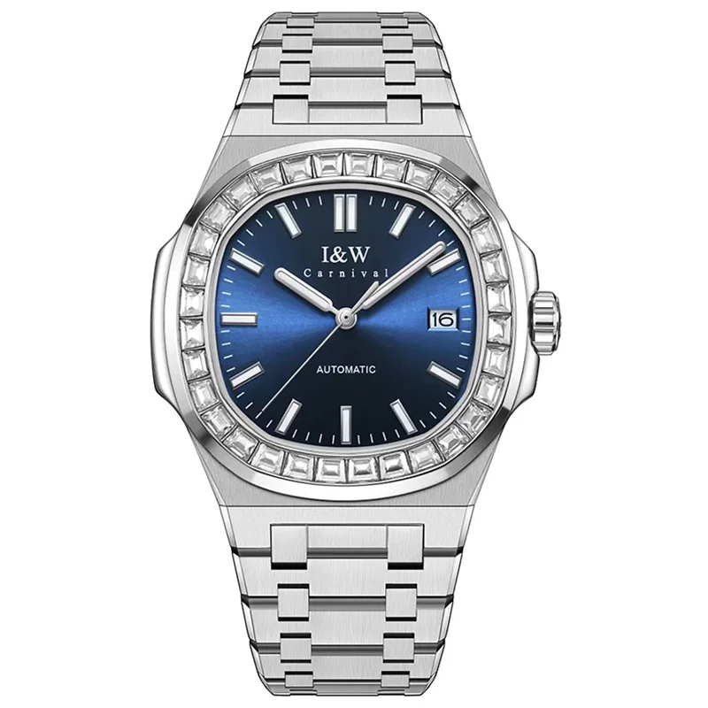 Đồng hồ nam chính hãng I&W CARNIVAL 750G2-T2 hàng mới fullbox, Kính sapphire xước,Chống nước 50m ,Máy cơ (Automatic),mặt xanh Navy dây thép không gỉ