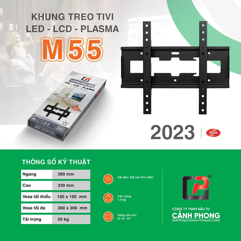 Khung mâm chính hãng Cảnh Phong giá treo tivi led cố định cho mọi hãng tivi từ 19-55 inch kèm ốc vít M55 - Hàng Chính Hãng