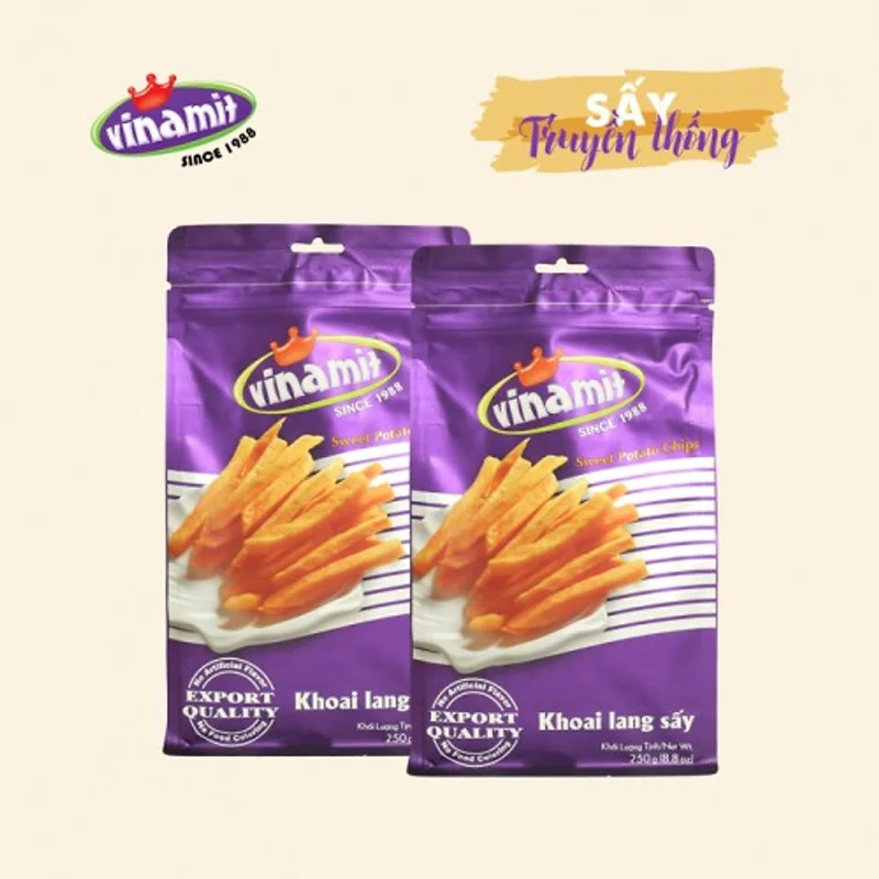 Khoai Lang sấy Vinamit hàng xuất khẩu loại đặc biệt, thơm ngon, giòn tan, nguyên chất, chính hãng 100