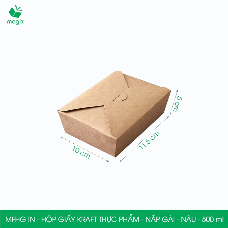 Combo 25 hộp giấy kraft thực phẩm, hộp giấy nắp gập màu nâu đựng thức ăn, hộp giấy nắp gài gói đồ ăn mang đi