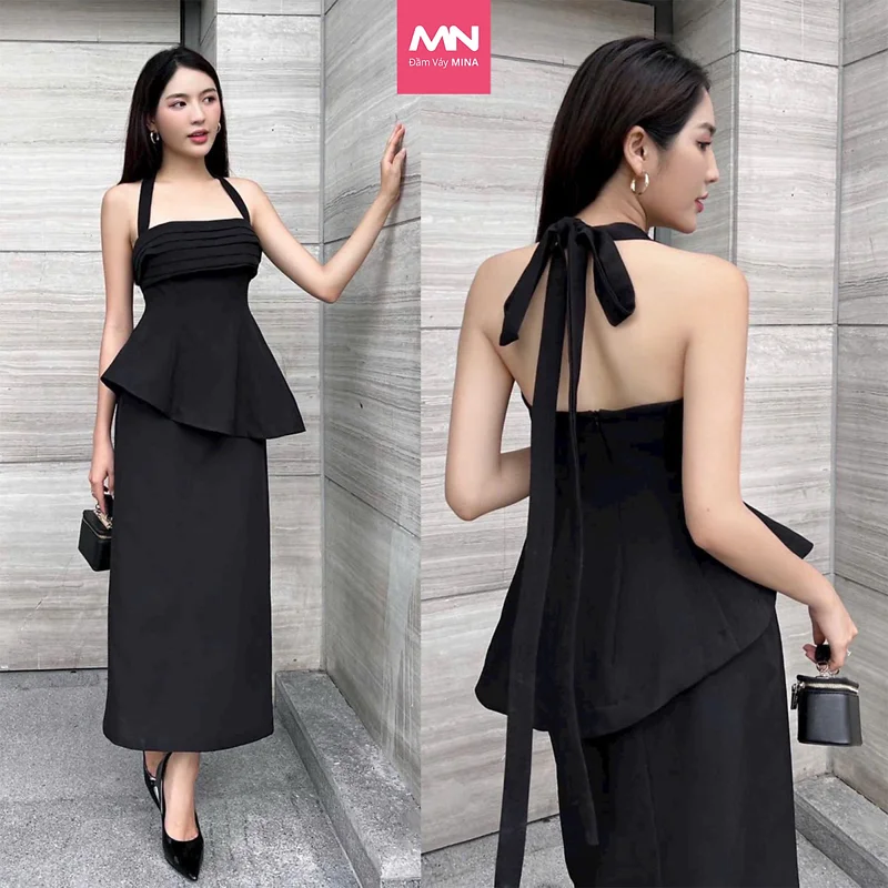 Set Đầm dự tiệc (Áo + chân váy) MINA thiết kế hở lưng dáng bút chì chất liệu Cotton - MN256