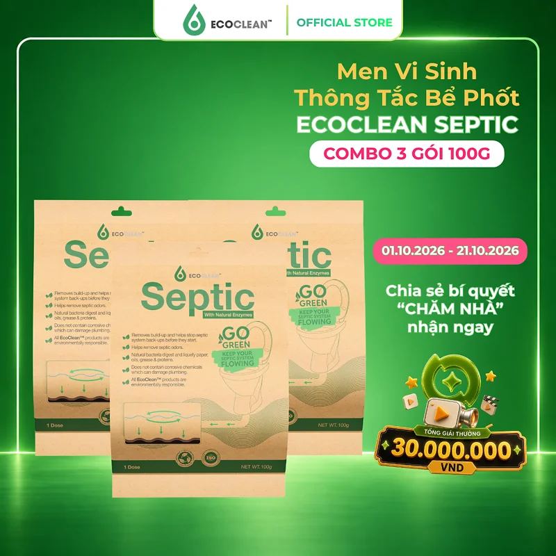 [Combo Tiện Lợi] Gói Men Bể Phốt EcoClean Septic - Men Vi Sinh Xử Lý Hầm Cầu, Bể Phốt Đầy, Tràn - Túi Gói 100gram
